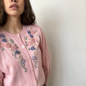 Vintage pink embroidered cardigan